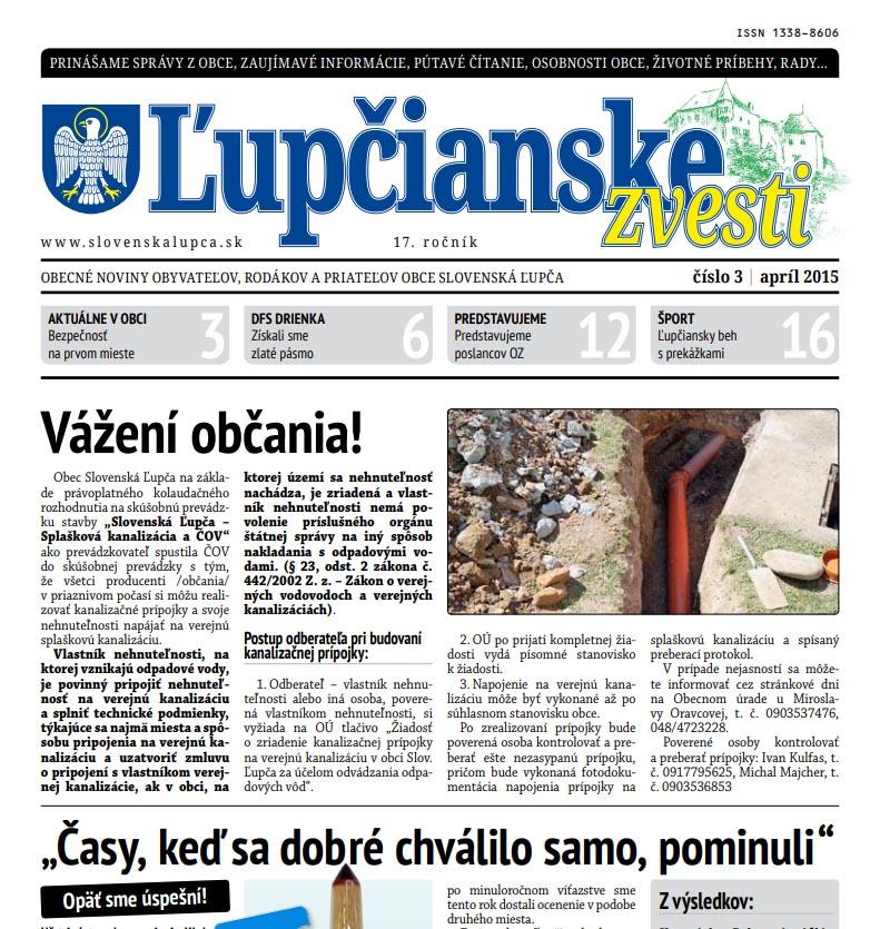 Ľupčianske zvesti 3/2015 za mesiac 4. tlačené 29.04.2015